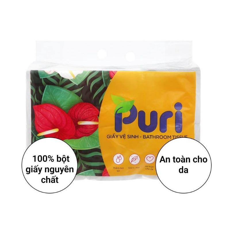 8/8￼￼￼￼￼￼￼￼ Bộ 3 lốc giấy vệ sinh Puri 6 cuộn 2 lớp 21 mét- PURI - 100% bột giấy nguyên chất, an toàn cho da