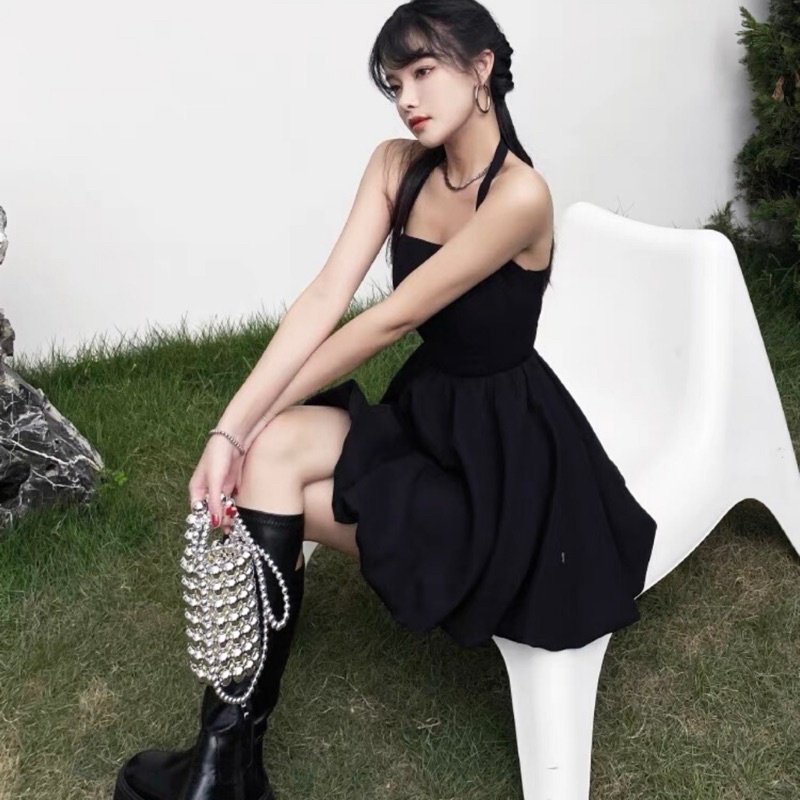 Váy body hai dây cổ yếm nơ TIBU, Đầm ôm body yếm bí thiết kế siêu tôn dáng sexy, vải co giãn, mặc đi chơi, dự tiệc