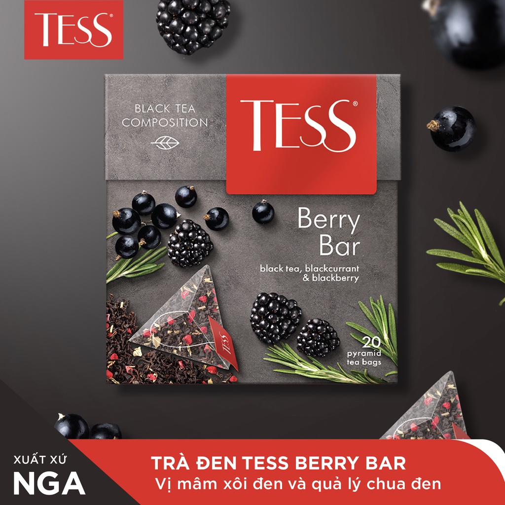 [DATE 3/2024]Trà đen Tess Berry Bar Vị Mâm Xôi Và Quả Lý Chua Đen 20 gói/hộp