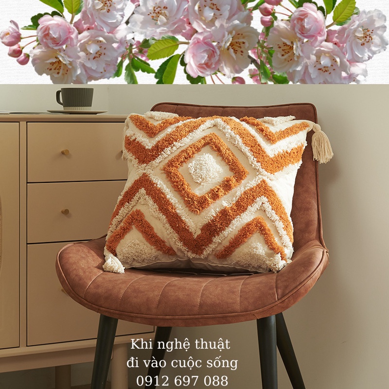 Gối tựa lưng cao cấp, gối sofa trang trí vuông 45x45, vải cotton bông phong cách thời trang tươi mới