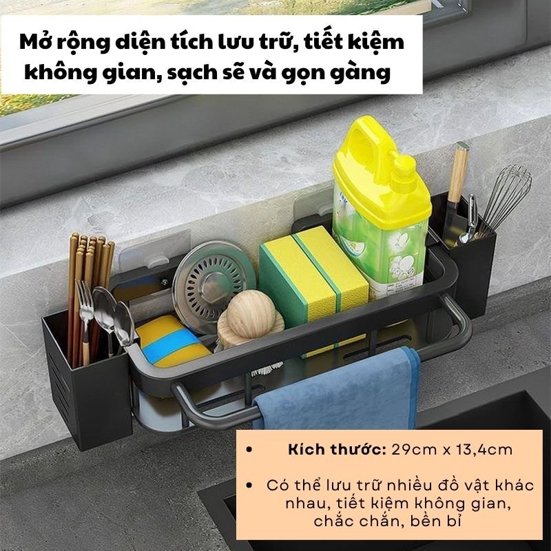 Kệ Nhà Tắm Kệ Để Đồ Đa Năng Giá Treo Khăn Nhà Bếp Kèm Miếng Dán HIGO