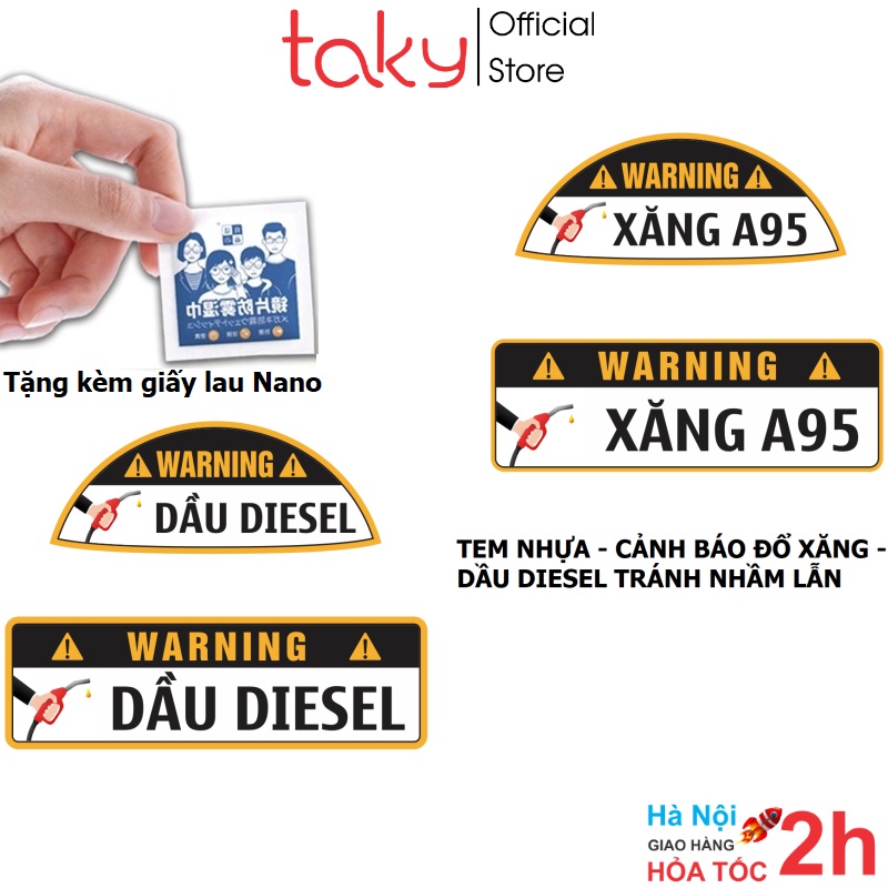 Tem Nhựa - Taky, Dán Cảnh Báo Đổ Dầu Diesel - Đổ Xăng Cho Xe Ôtô, An Toàn, Tiện Dụng Khi Đổ Xăng, Tránh Nhầm Lẫn. 9100