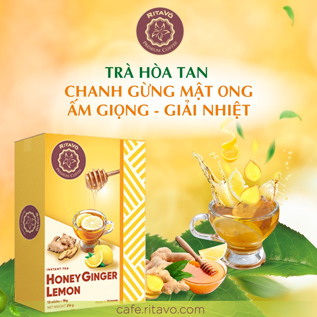 Trà hòa tan chanh gừng mật ong thương hiệu RitaVõ Cafe - Hộp 216g (gồm 12 gói x 18g)