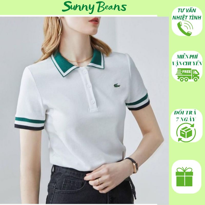 Áo phông nữ cổ xanh sơ mi thêu hình cá sấu trước ngực