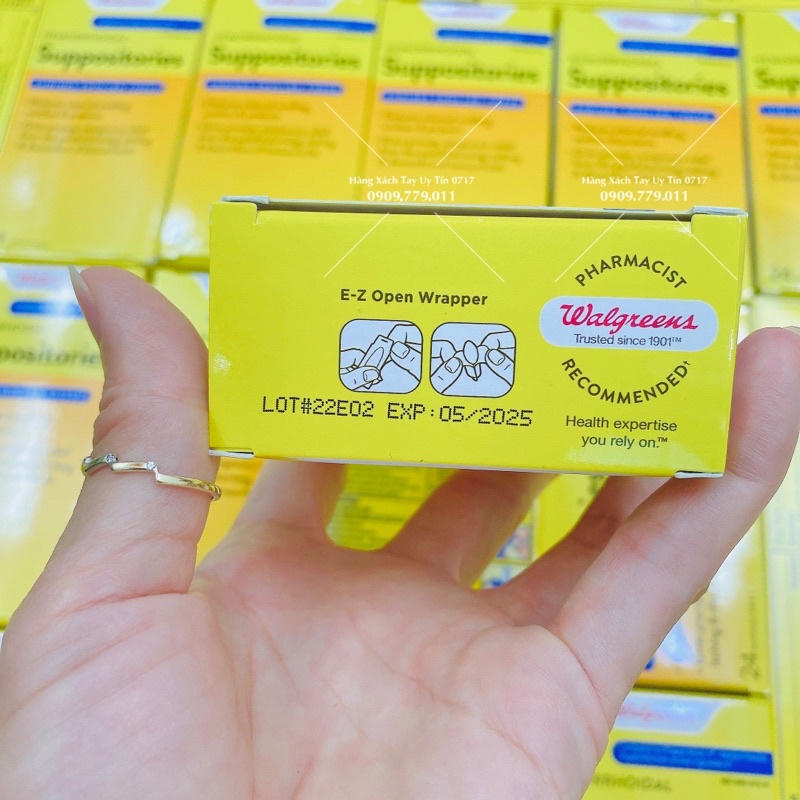 Hộp 24 viên đặt trĩ Hemorrhoidal Suppositories Walgreen Mỹ