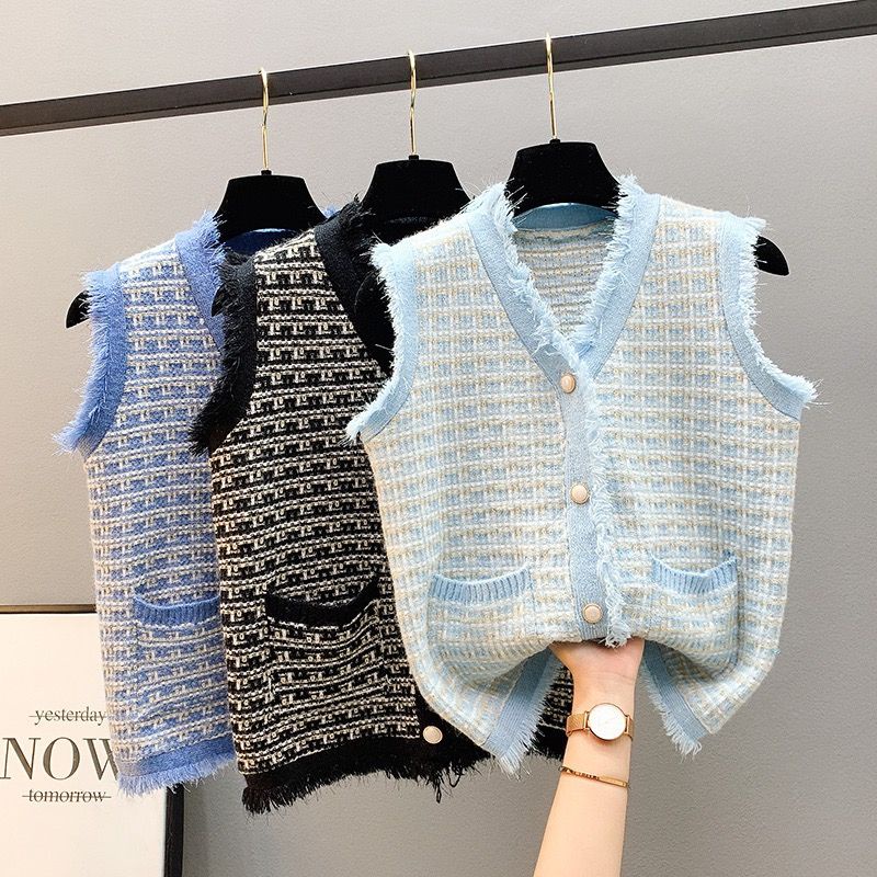 Áo Khoác Cardigan Len Sát Nách Phối Tua Rua Thời Trang Xuân Thu Hàn Quốc 2022 Cho Nữ