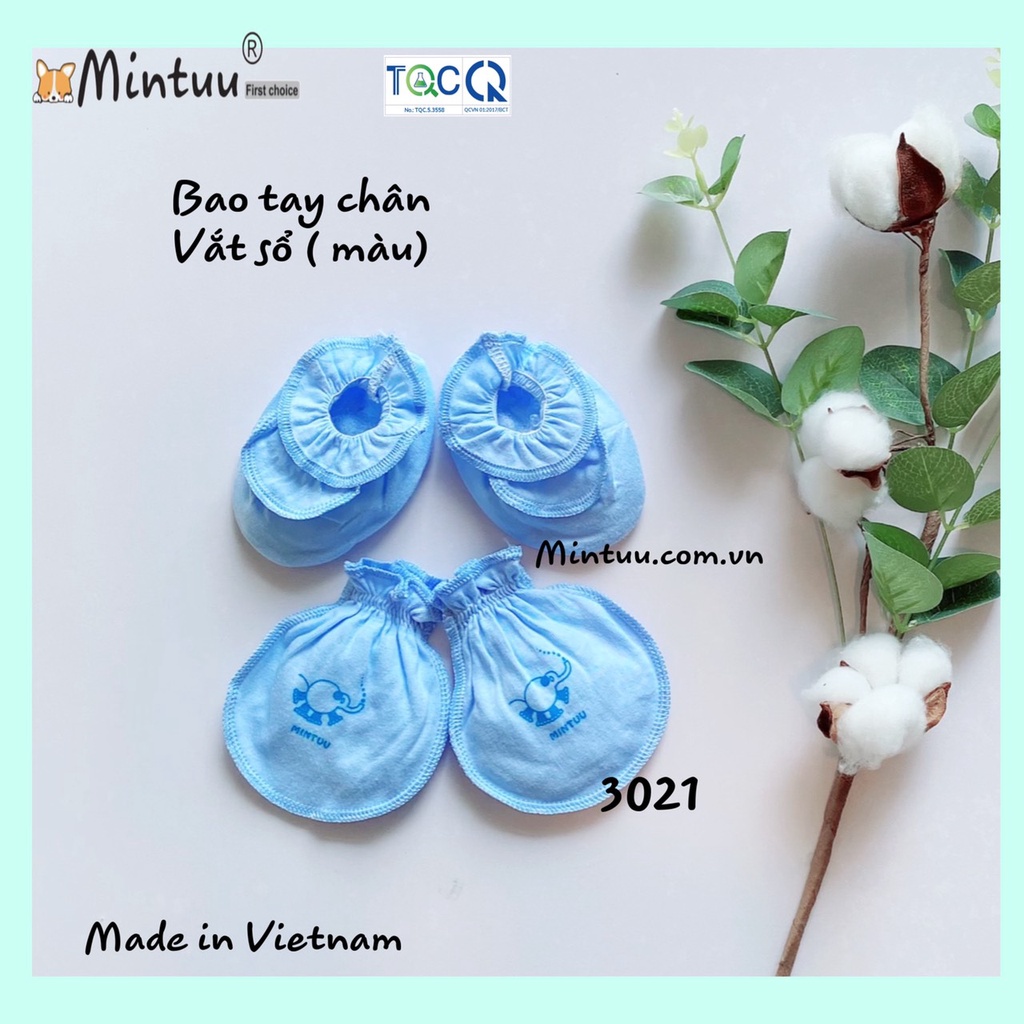 Bao tay bao chân sơ sinh, bao tay chân vắt sổ màu thương hiệu MINTUU, chất liệu vải 100% cotton