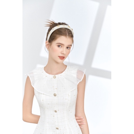 Váy Tweed trắng phẩy vàng phối tơ bèo Molly dress by MARGERIE