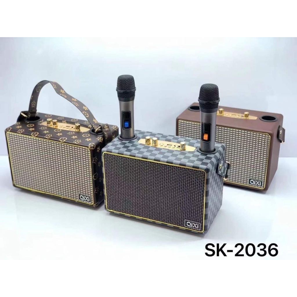 Loa bluetooth hát karaoke di động kèm 2 micro hát nhẹ. âm thanh trầm ấm chân thực Qixi SK-2036 BẢO HÀNH 12 THÁNG
