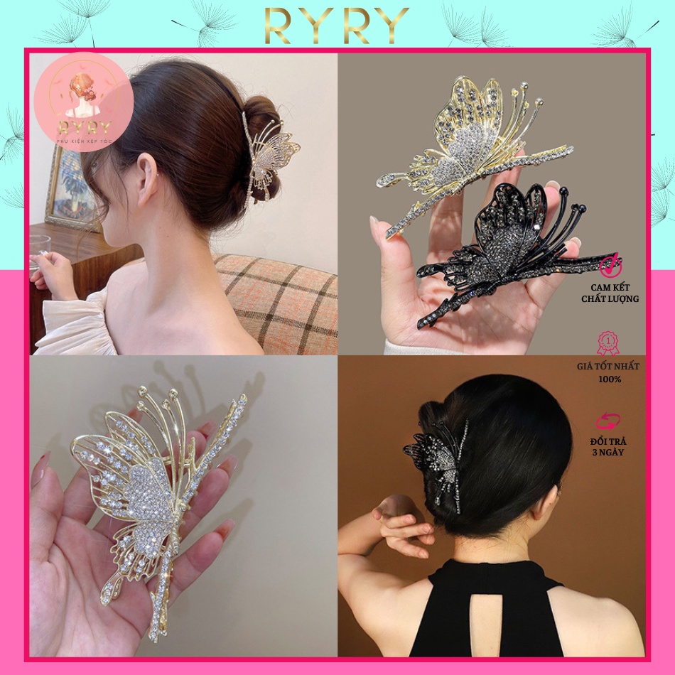 Kẹp Tóc Hình Bướm Đính Đá Bằng Kim Loại Xinh Xắn- Hottrend