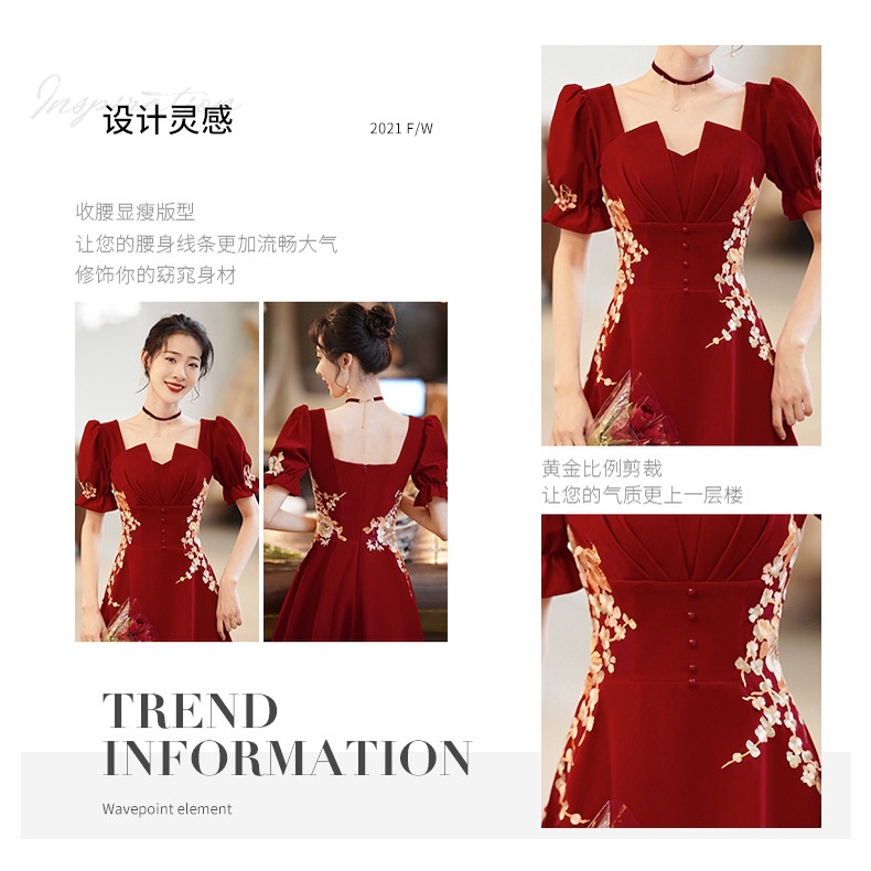 Đầm Midi Tay Dài Cổ Chữ V Eo Cao Phong Cách Trung Hoa Thời Trang Sang Trọng Cho Nữ Váy Cưới Đính Hôn Phong Cách Mới Dành Cho Cô Dâu