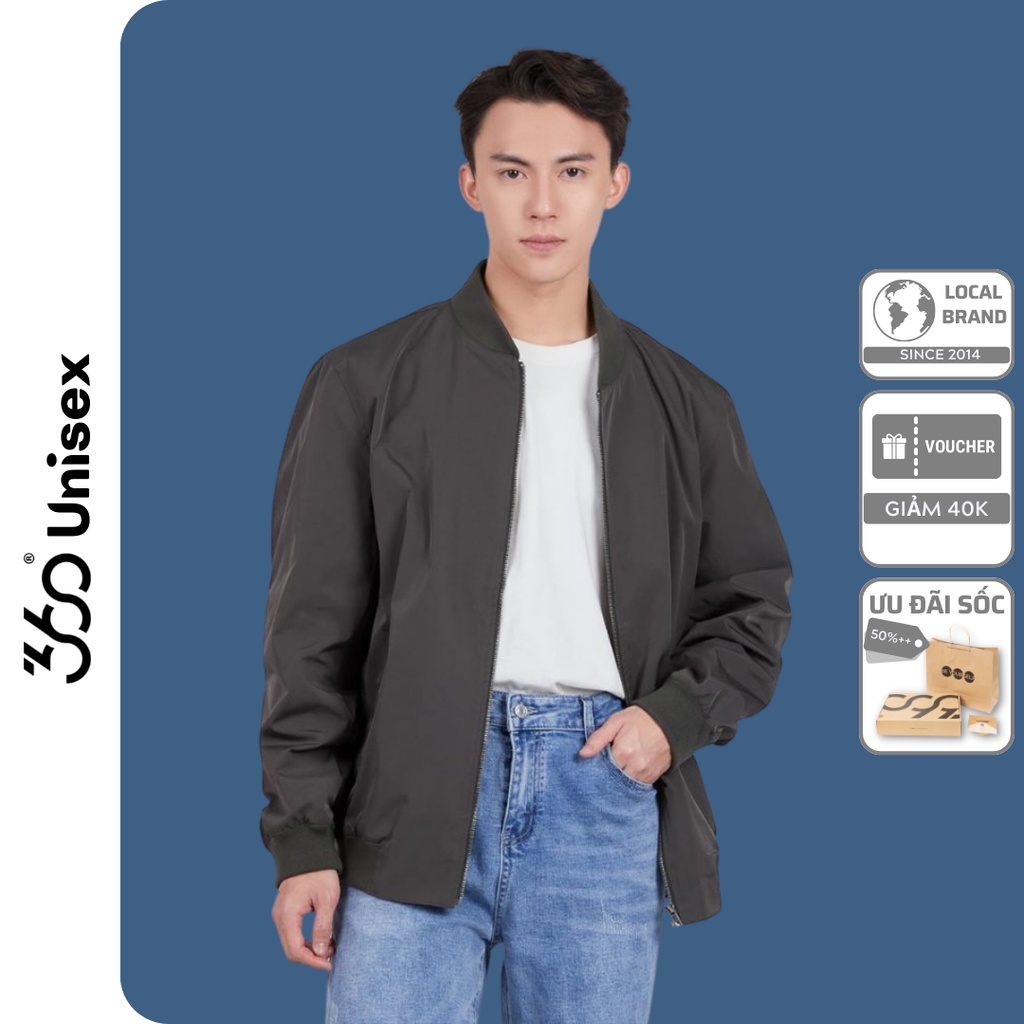 Áo Khoác Gió Nam Nữ Unisex Form Rộng 2 Lớp Vải Poly Chính Hãng 360 Boutique AKGTK306 - Màu (Đen | Xanh rêu | Xanh cốm)
