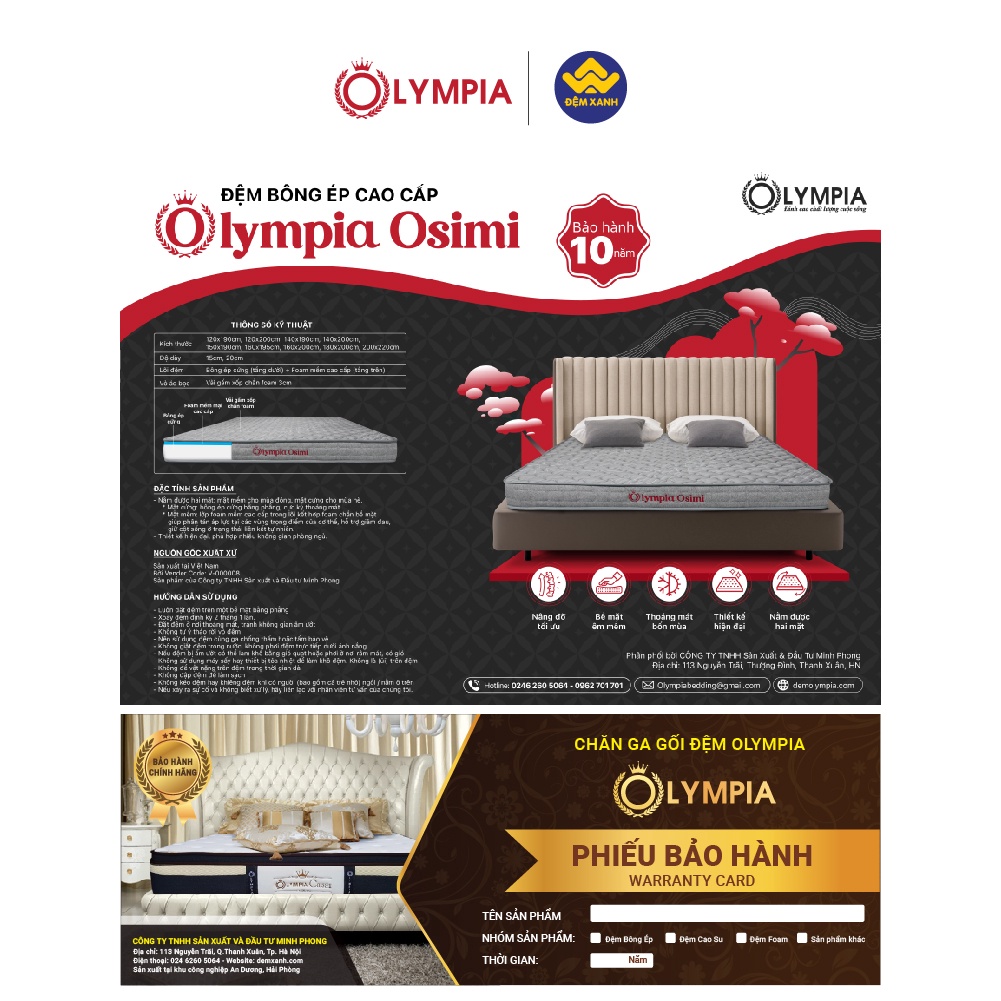 Đệm Olympia cao cấp Osimi - Bảo hành chính hãng tới 10 năm