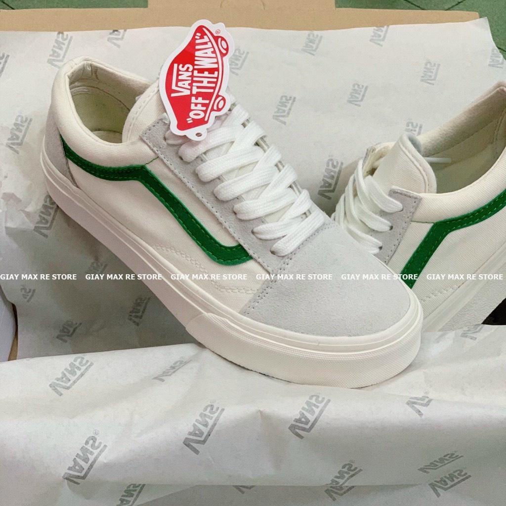 Giày thể thao Vans trắng xám sọc xanh tím than sọc xanh lá nam nữ dành cho học sinh sinh viên bản chuẩn siêu hot fullbox