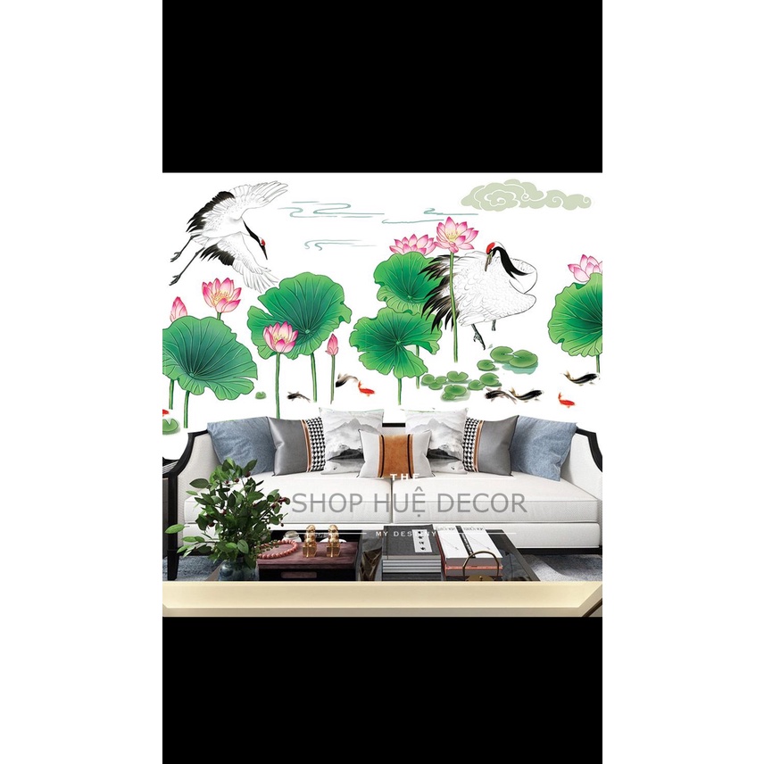 Decal dán tường phòng khách, phòng ngủ hoa sen  dính siêu chắc, giá tốt