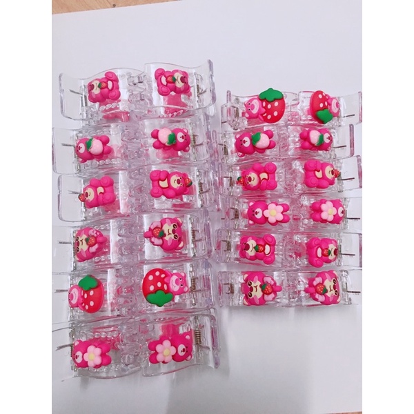 Sỉ 12 kẹp 3răng, 5răng mẫu gấu Hồng quả dâu