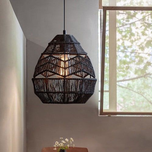 Đèn sợi đay màu đen ECOHUB treo tường trang trí Tết ,decor phòng ngủ, phòng khách 41x25x10cm