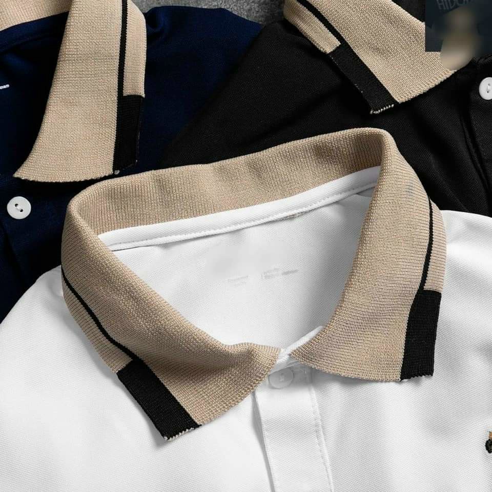 Áo polo nam phối cổ tay thêu gấu siêu sang