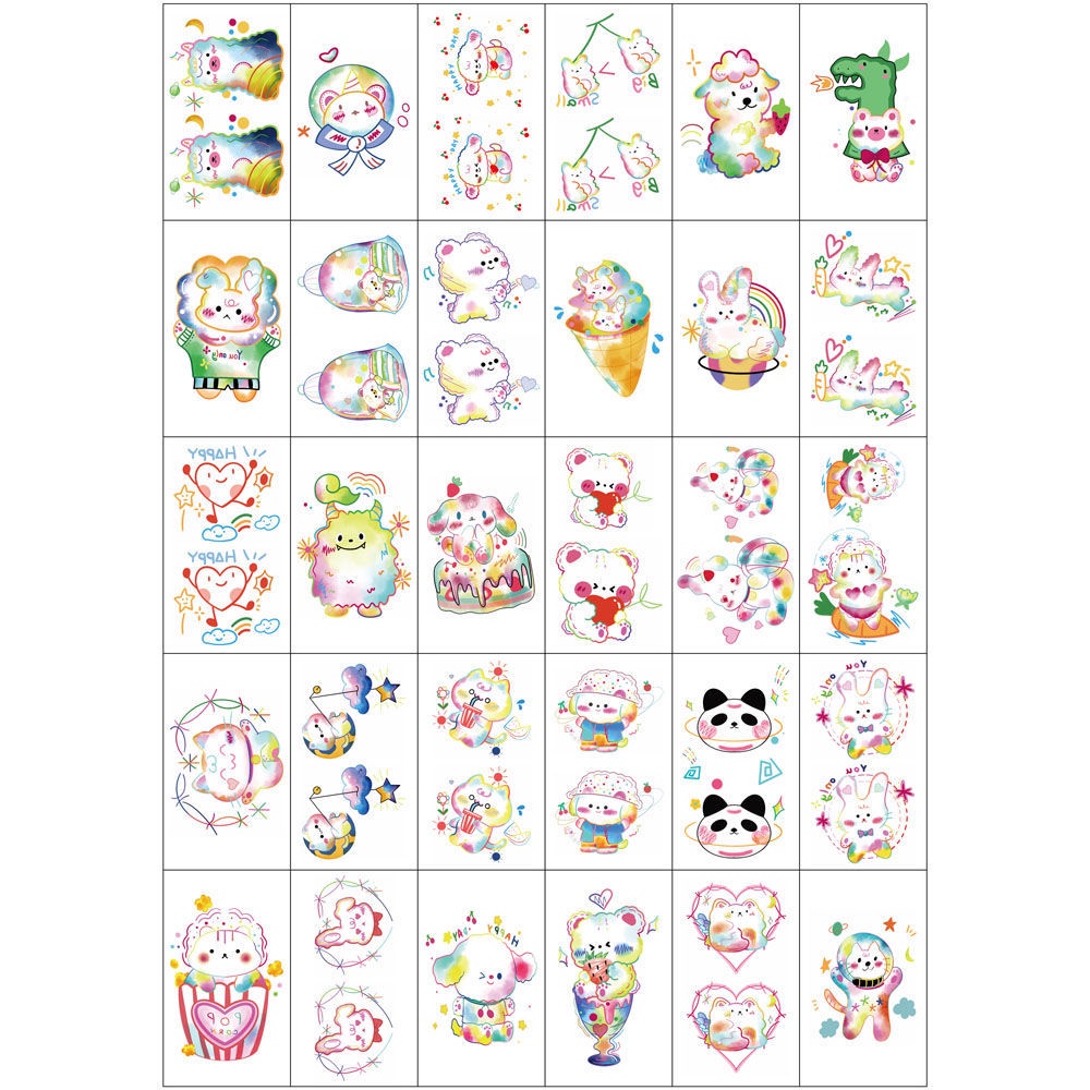 Bộ 30 Hình Xăm Dán Tạm Thời Chống Nước Lâu Trôi 15 Ngày Họa Tiết Hoạt Hình Dễ Thương