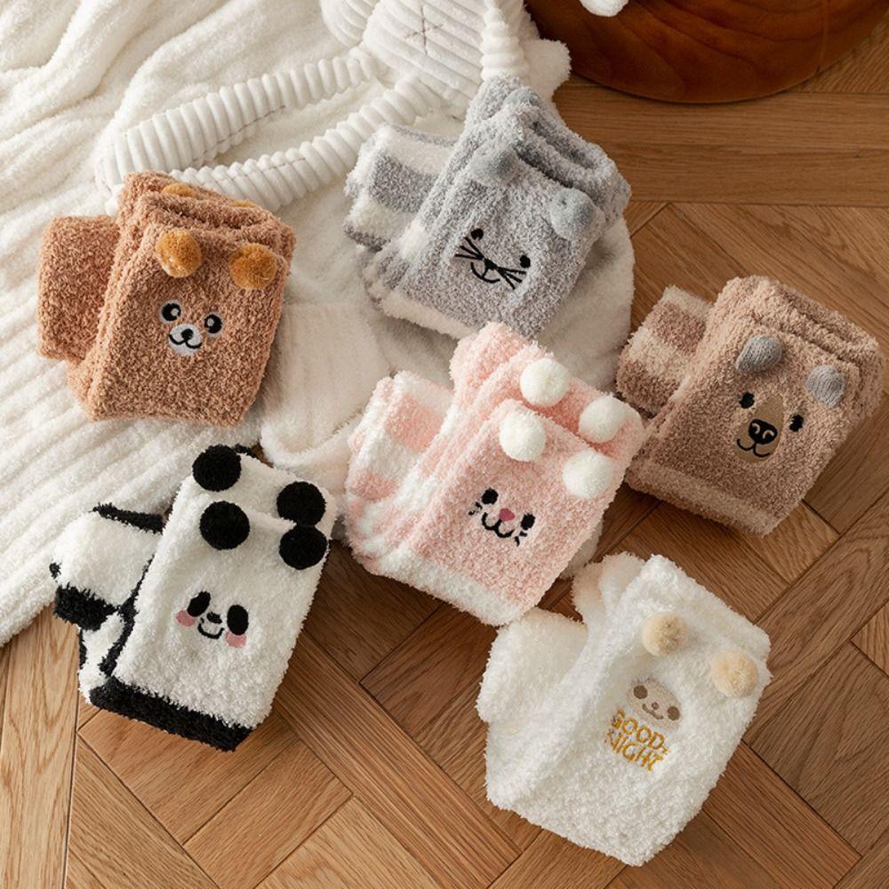 Đệm Nhung San Hô Dày Dặn Giữ Ấm Chân Màu Trơn Họa Tiết Hoạt Hình VANES1 Cho Nữ