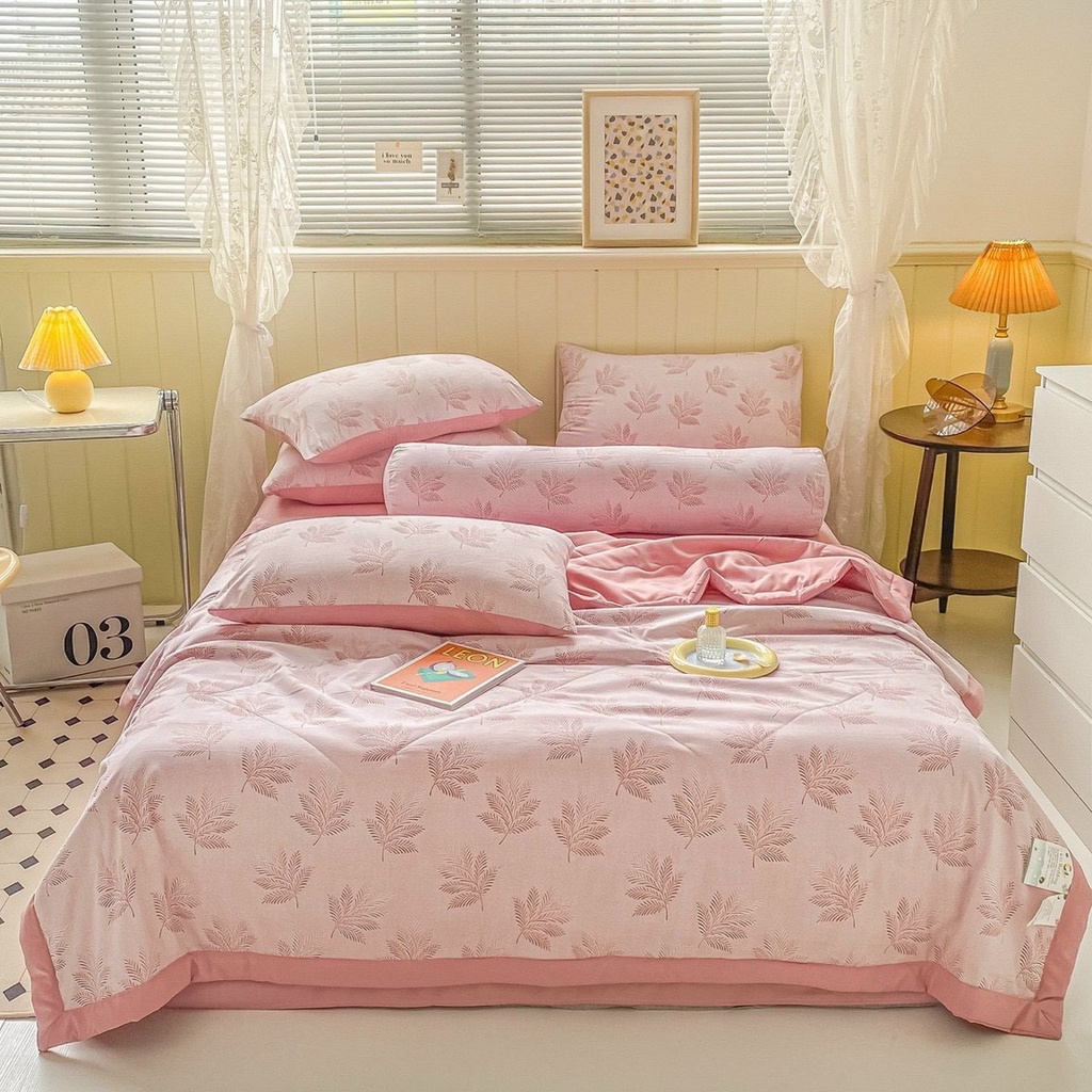 Bộ Chăn Ga Gối Ctton Đũi Lụa 5 Món Chất Vải Mềm Mịn Mẫu Kẻ Hot Trend  Phong Cách Hàn Quôc Set Đũi Lụa 5 Món