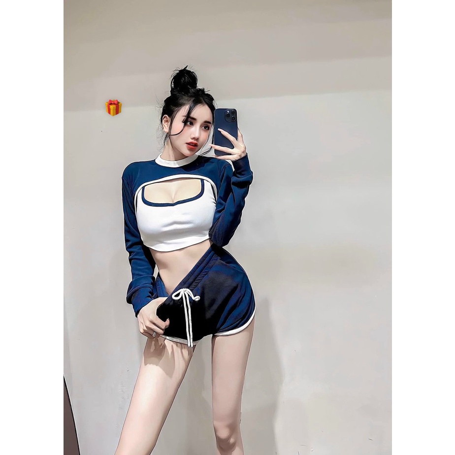 set 3 món cá tính thể thao năng động, hở ngực quần short chất gân