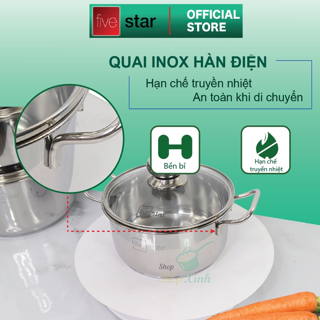 Bộ nồi  Fivestar Standard  inox 430 , 3 đáy , nắp kính ( tặng 1 muỗng canh ) , dùng được mọi bếp