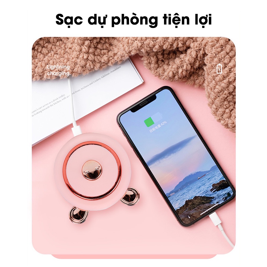 Máy sưởi mini cầm tay có sạc dự phòng kiêm gương soi nhỏ gọn bỏ túi đa năng thông minh