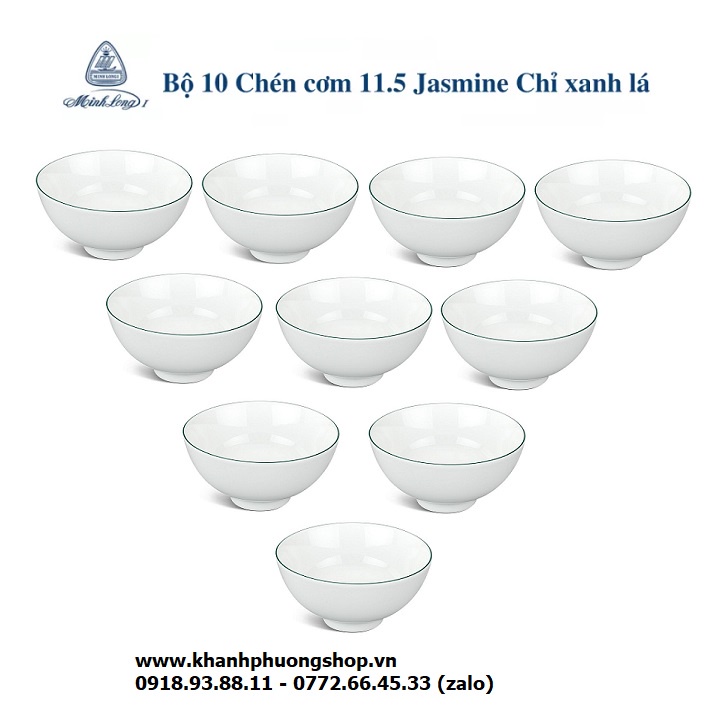 chén cơm viền xanh lá sứ Minh Long - chén cơm viền xanh lá