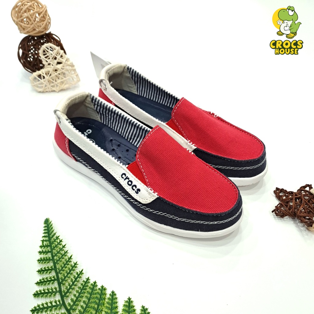 Giày crocs slip on walu canvas loafer women cao cấp, giày lười nữ crocs bằng vải kaki bền nhẹ màu đỏ - Crocs House