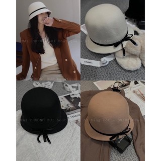 Mũ dạ vành nhỏ thắt dây nơ mai phương bùi