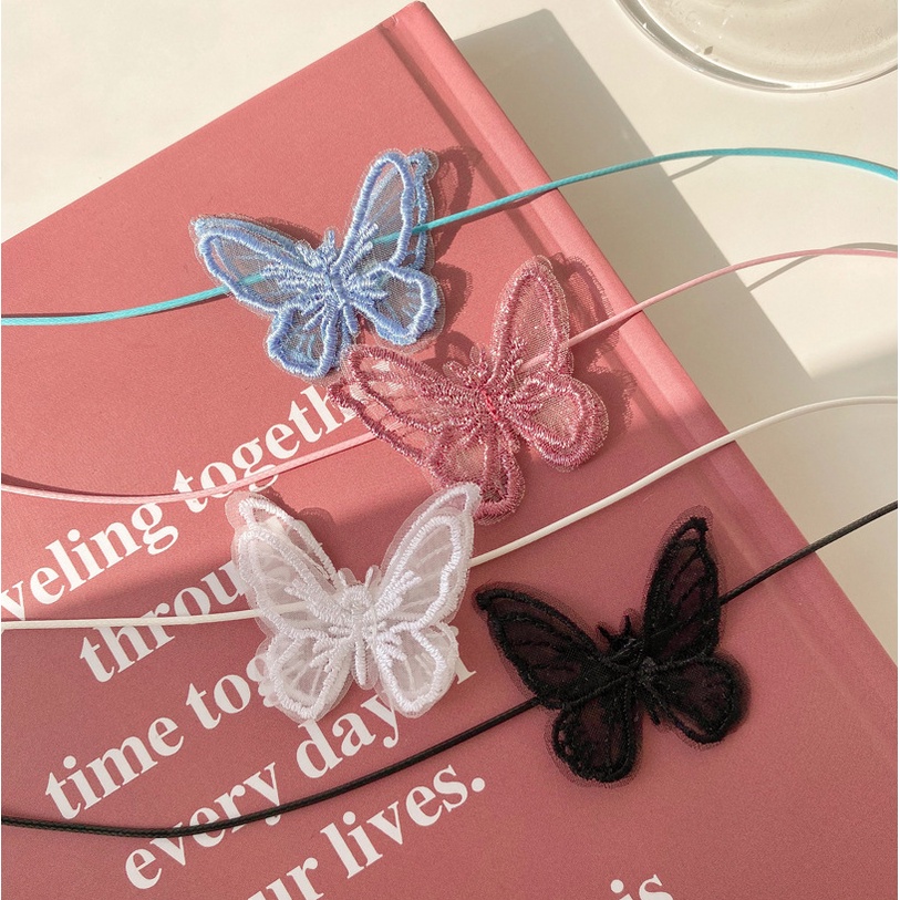 Vòng cổ dây chuyền choker nữ vải ren mặt hồ điệp nhiều màu phong cách hàn quốc cá tính