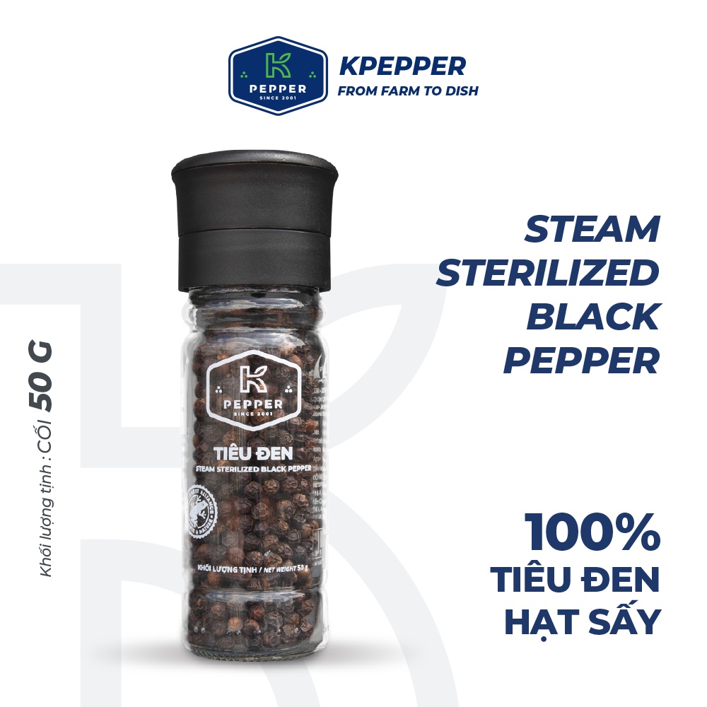 Tiêu đen sạch nguyên chất K Pepper 50g kèm cối xay tiêu tiện lợi KPHUCSINH - Hàng Chính Hãng