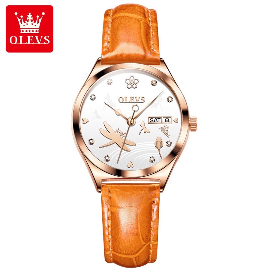 Đồng hồ nữ Olevs máy cơ size 32mm,dây đeo da,chống nước 30m,bảo hành toàn quốc 12 tháng
