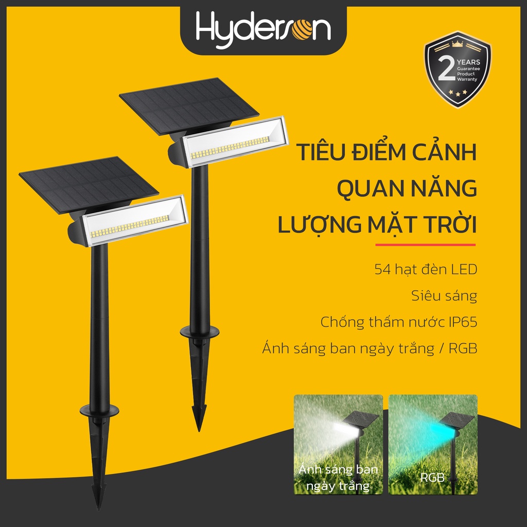 2 cái Hyderson Đèn chiếu sáng cảnh quan năng lượng mặt trời 54 đèn LED Ánh sáng sân vườn năng lượng mặt trời IP65 không thấm nước 6500K Đèn ban ngày RGB Đèn ngoài trời cho sân vườn Đường lái xe ra hiên