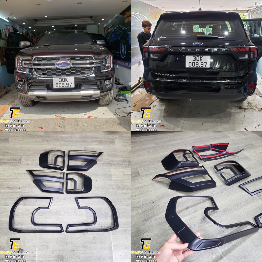Mô tả sản phẩm Bộ ốp trang trí viền đèn Ford Everest 2022 - 2023 nhựa ABS đen