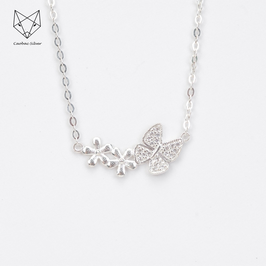Dây Chuyền Bạc Ta Cao Cấp CaoBac Silver Hoạ Tiết Hai Hoa Cánh Buom Đơn Giản Mới Lạ, Dễ Thương Làm Quà Tặng Bạn Gái