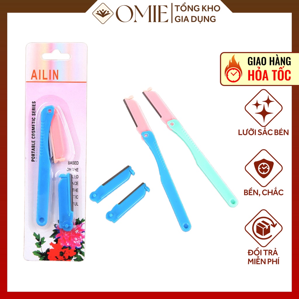 Dao cạo lông mày OMIE dao tỉa lông mày bằng thép không gỉ ( Tặng kèm lưỡi dao thay thế)