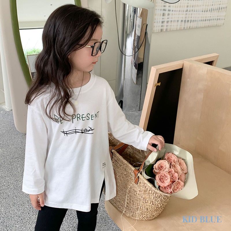 Áo Thun Tay Dài Cổ Tròn In Chữ Thời Trang Xuân Thu Phong Cách Hàn Quốc Cho Nữ