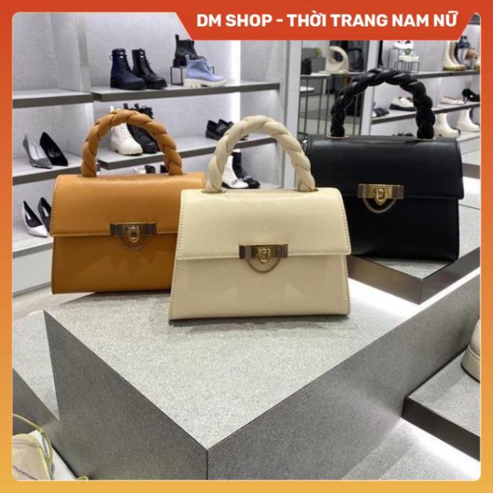 Túi Xách Nữ Đeo Chéo , Túi Sách Đeo Vai Cầm Tay Quai Tết Khóa Gập Màu Đen Trắng Nâu Thời Trang Công Sở Hot Dm Shop