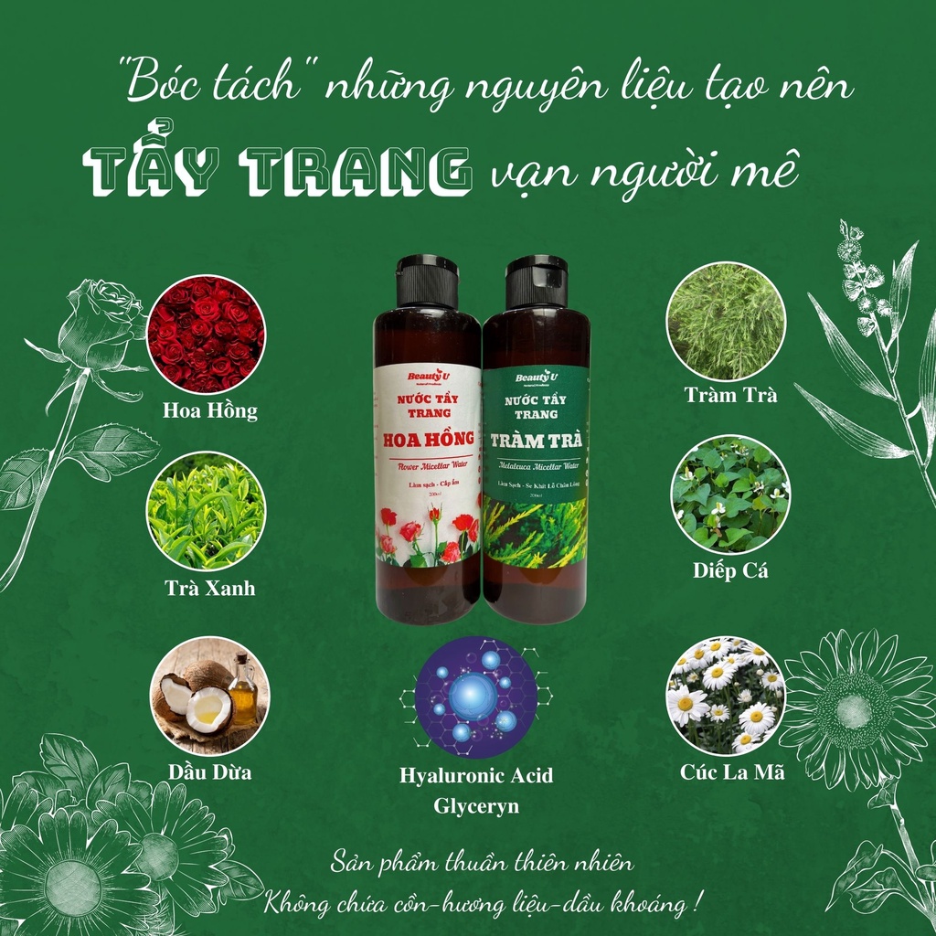 Nước tẩy trang tràm trà hoa hồng BeautyU 200ml làm sạch dưỡng ẩm cho mọi loại da