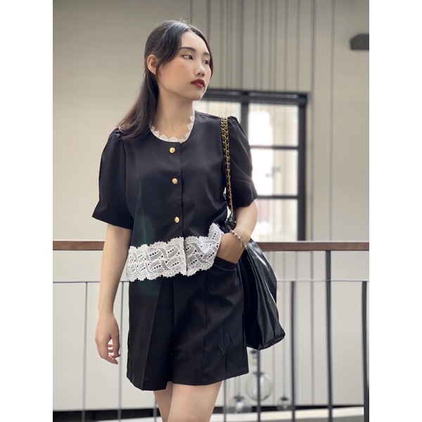 (SALE 35%) Set Áo phối ren và quần đùi. Bộ đồ phối ren xinh xịn đủ size đến 65kg