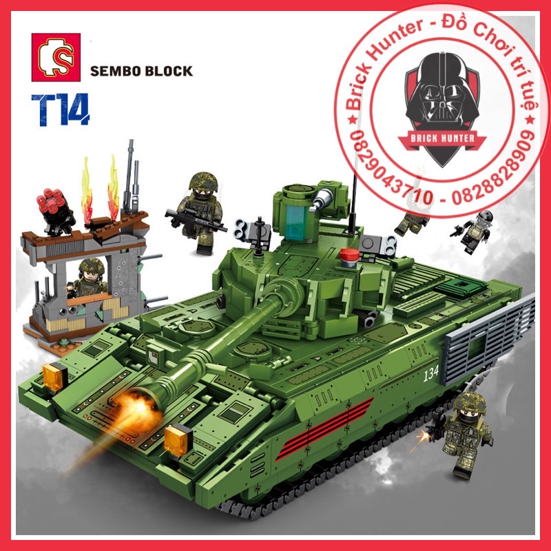 Sembo block 207200 Russian Army bộ đồ chơi lắp ráp mô hình xe Tank T-14 Armarta loại chủ lực của quân đội Nga 1089 pcs