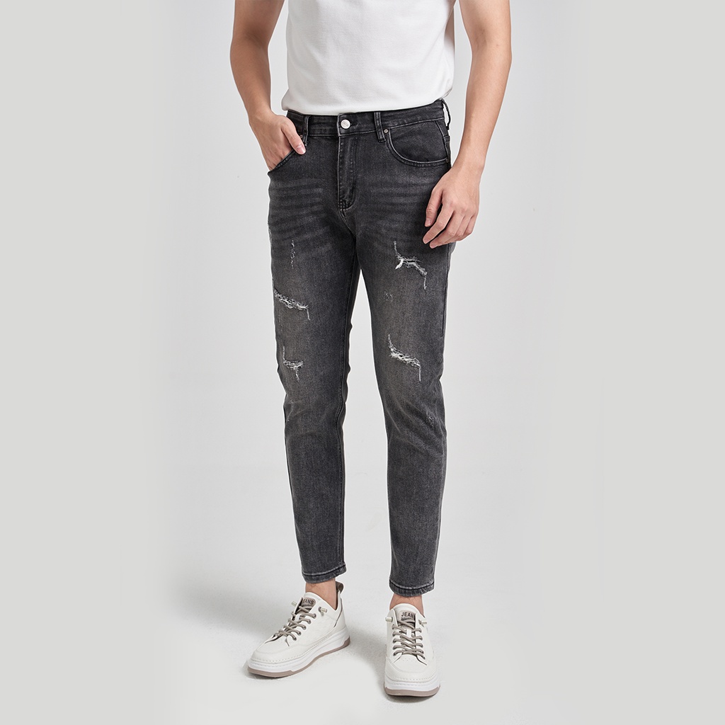 Quần Jean Nam Local Brand KRIK Dáng Slimfit Hàn Quốc, Màu Đen Rách Xước Tạo Điểm Nhấn Cá Tính, Mạnh Mẽ QJ0288