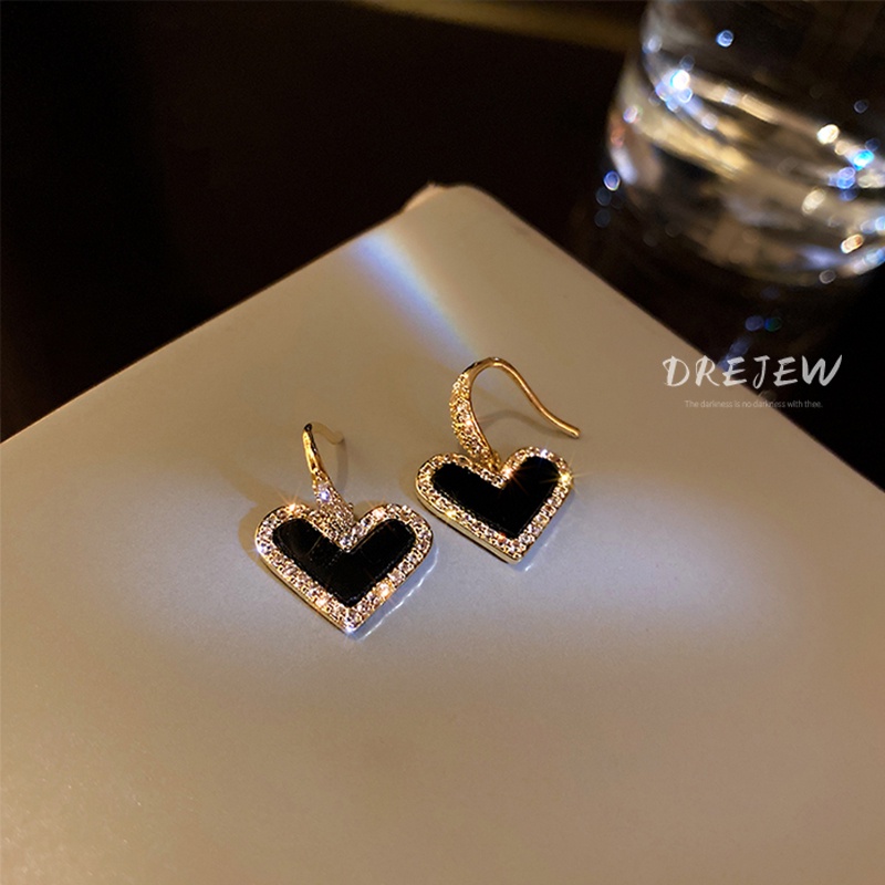 DREJEW Khuyên tai dạng móc hình trái tim tinh tế