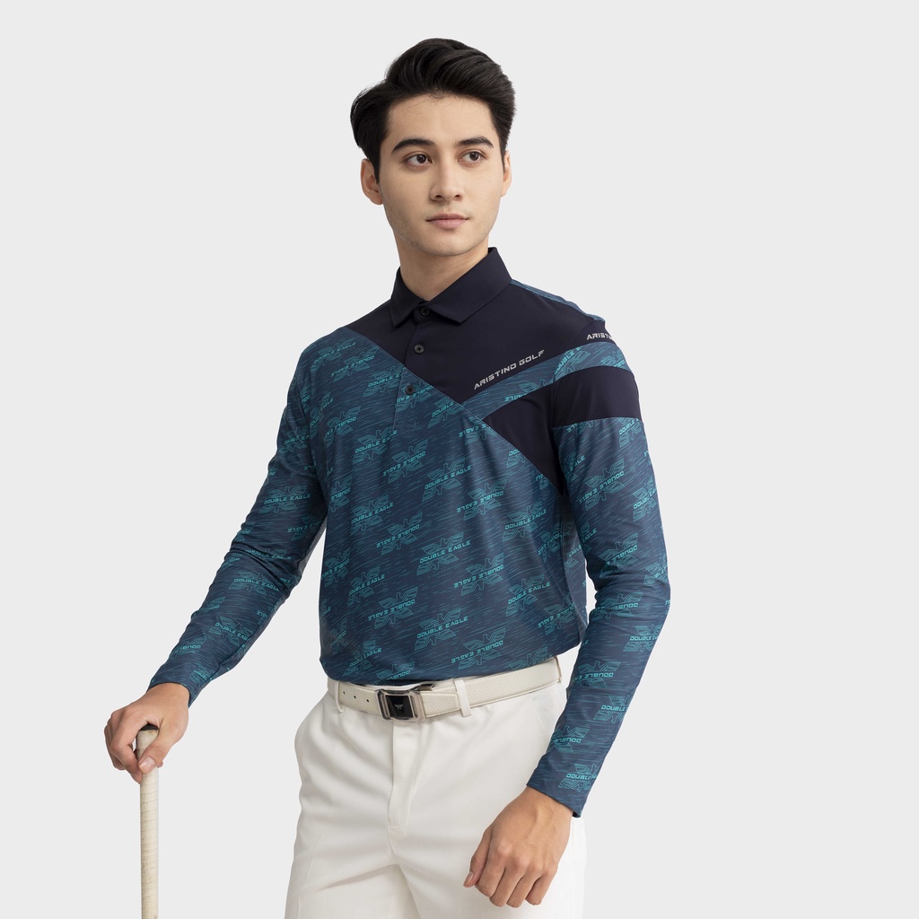 Áo polo nam dài tay ARISTINO GOLF họa tiết in độc đáo, thiết kế khỏe khoắn, nam tính - ALPG30W2