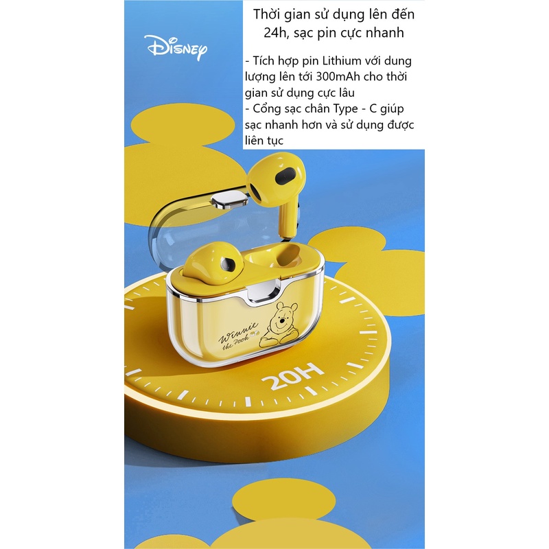 Tai nghe Bluetooth không dây Disney P68 TWS 5.2 chính hãng nút cảm ứng âm thanh HIFI có mic đàm thoại