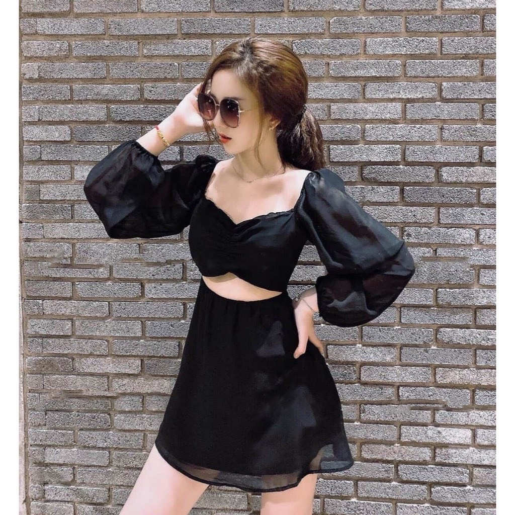 Jum váy nữ hở eo xinh xắn màu trắng tinh khôi