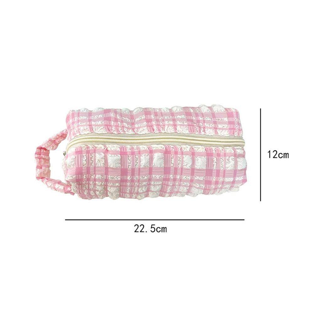 Túi Đựng Bút Mềm Mại Họa Tiết Sọc Caro Phong Cách Hàn Quốc