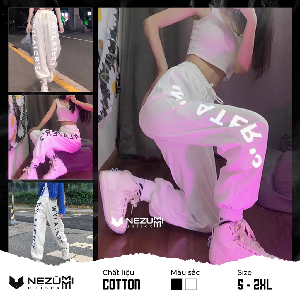 Quần jogger in chữ phản quang unisex nam nữ cá tính hip hop dance đường phố